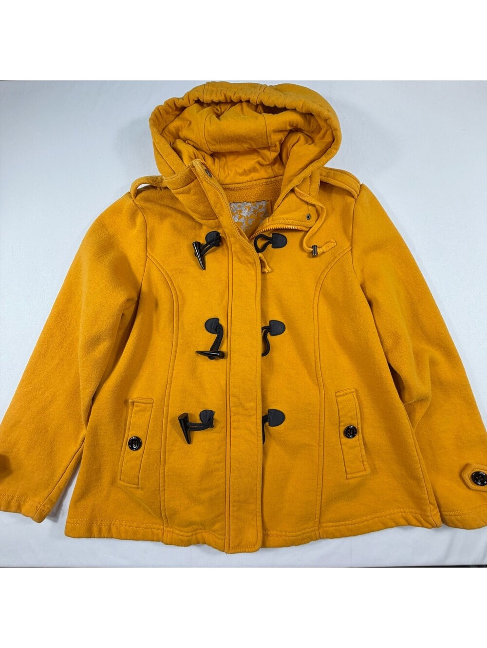 Sebby Mustard Yellow Hooded Toggle Coat XXL